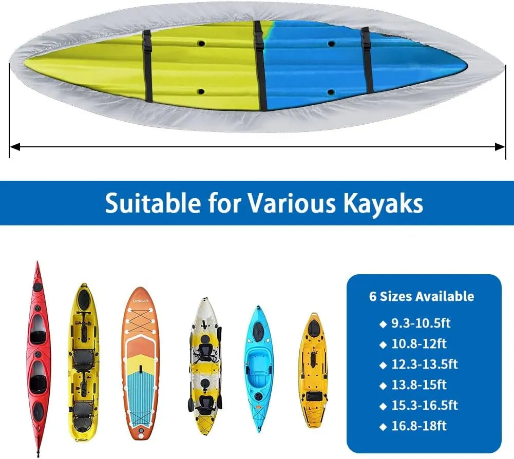 i Cover Kayak, Outdoor Storage Heavy Duty Waterproof, UV Resistant Boats Covers Fits 9.3-10.5ft Kayaks, Canoes, SUP, Paddle Board, and Fishing Boat
