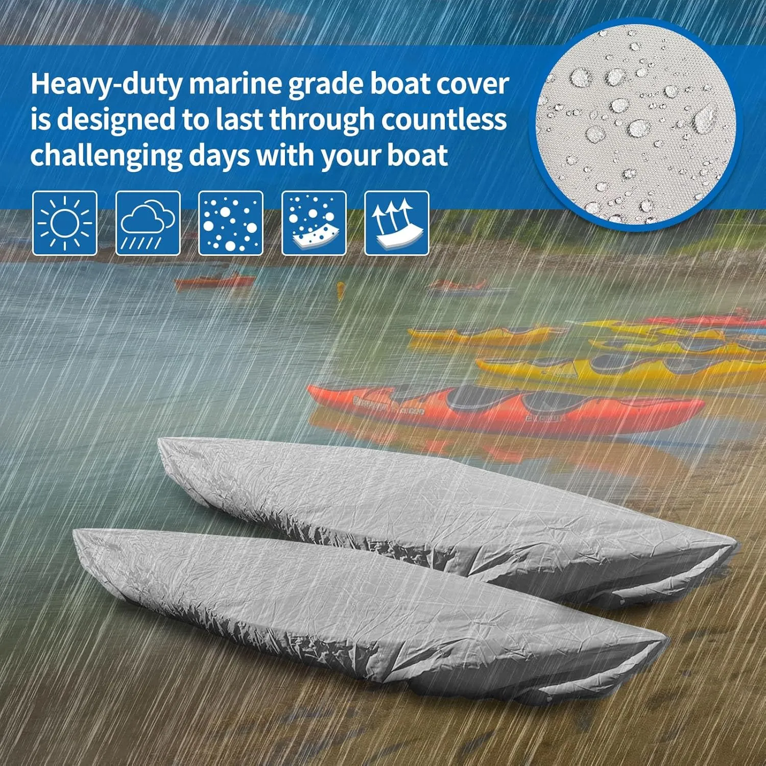 i Cover Kayak, Outdoor Storage Heavy Duty Waterproof, UV Resistant Boats Covers Fits 9.3-10.5ft Kayaks, Canoes, SUP, Paddle Board, and Fishing Boat