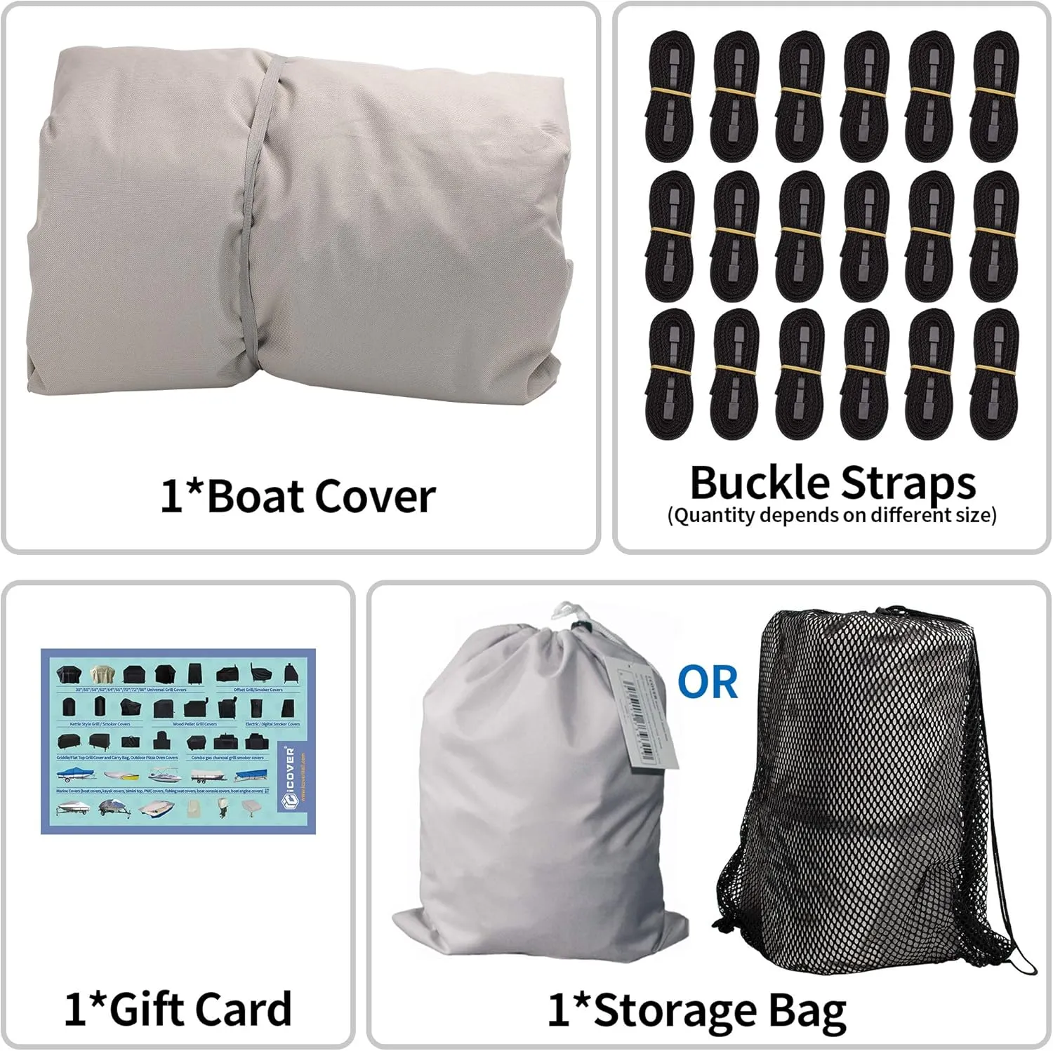 iCOVER Center Console Boat Cover, 600D Heavy Duty Marine Grade Waterproof Tear Resistant Boat Covers, Fits Boats 17'-19' Long Beam Width up to 102", Trailerable Boat Cover with Support Pole, Grey