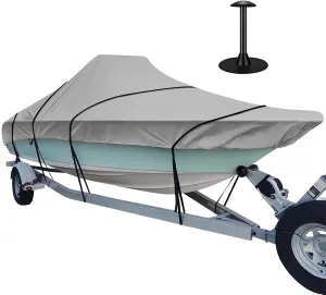 iCOVER Center Console Boat Cover, 600D Heavy Duty Marine Grade Waterproof Tear Resistant Boat Covers, Fits Boats 17'-19' Long Beam Width up to 102", Trailerable Boat Cover with Support Pole, Grey