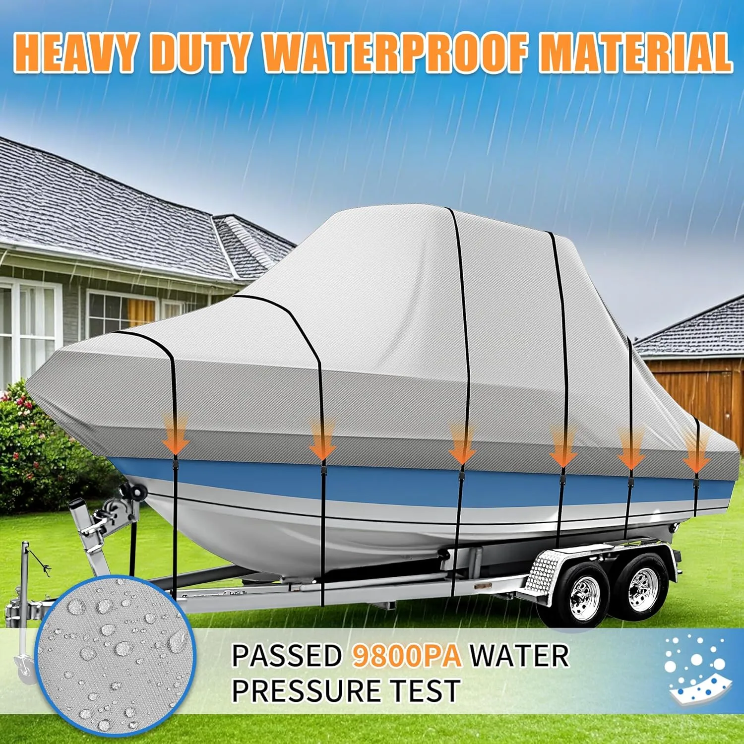 iCOVER T-Top Boat Cover, 600D Heavy Duty Marine Grade Waterproof Tear Resistant, Hard Top/T Top Boat Cover for Center Console Boat with T TOP Roof, Fits 18'-20' Long Beam Width up to 106", Grey