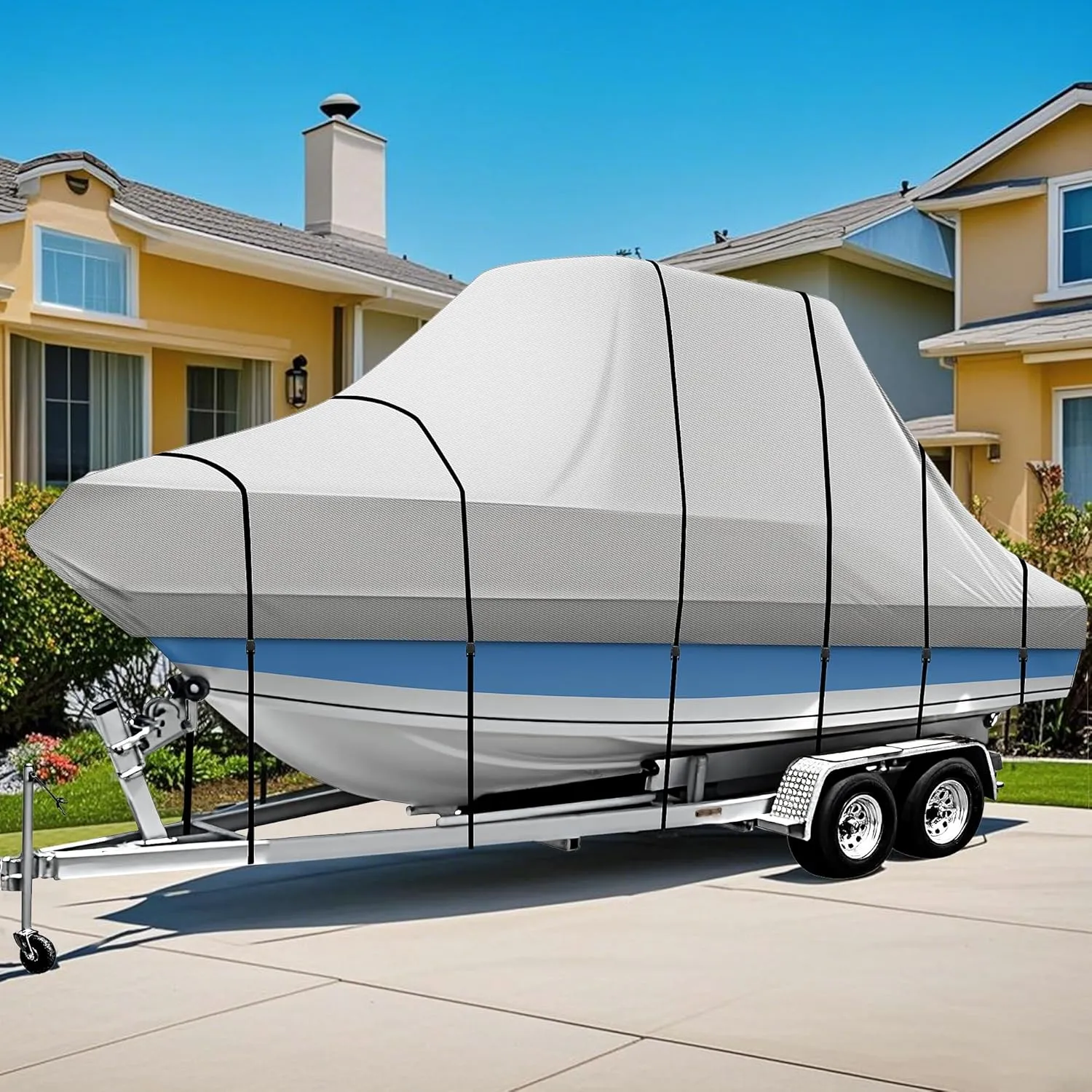 iCOVER T-Top Boat Cover, 600D Heavy Duty Marine Grade Waterproof Tear Resistant, Hard Top/T Top Boat Cover for Center Console Boat with T TOP Roof, Fits 18'-20' Long Beam Width up to 106", Grey