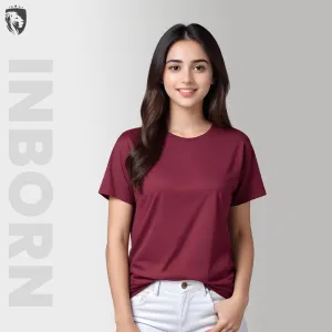 Inborn Maroon Solid Plain Women T-shirt