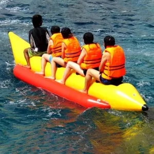 Inflatable Flying Fish Tow Tube Water Park Game, Outdoor High Traction Floating Banana Boat Water Park Amusement Surfing Equipment,4 People