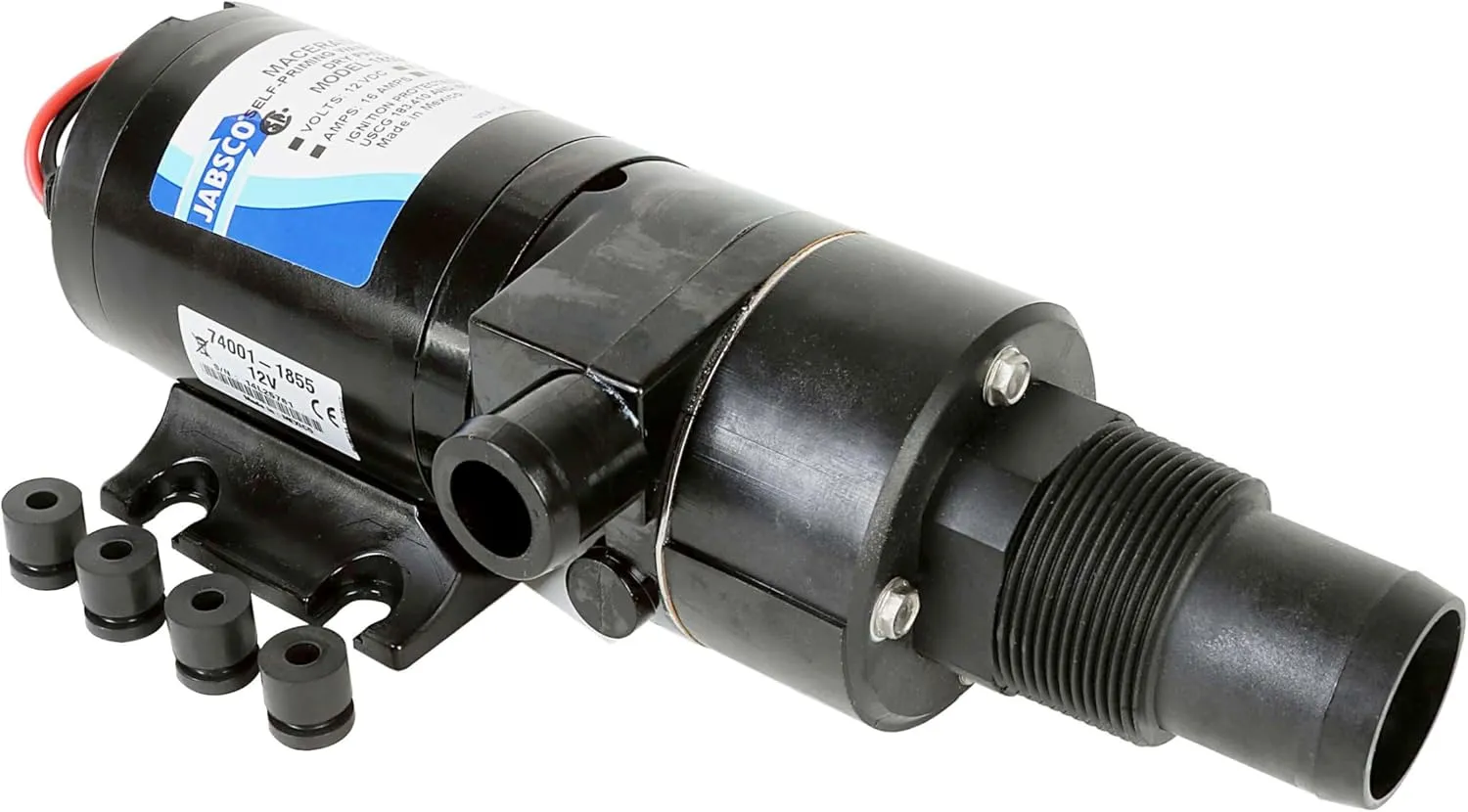 Jabsco 12V DC Macerator Pump for RVs/Boats - Efficient 43 L/min Waste Transfer for Black Water Tanks Up to 200 Gallons - Compact Design, 4-Blade Chopper, Self-Priming, Dry-Run Protection