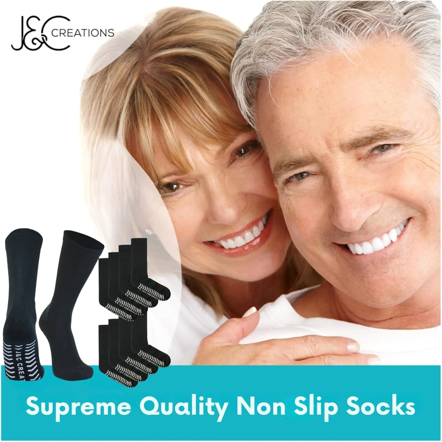 J&C Creations Premium Quality Grip Socks Men Size 10-13 - Hospital Socks For Men With Grips - 80% Viscose Bamboo