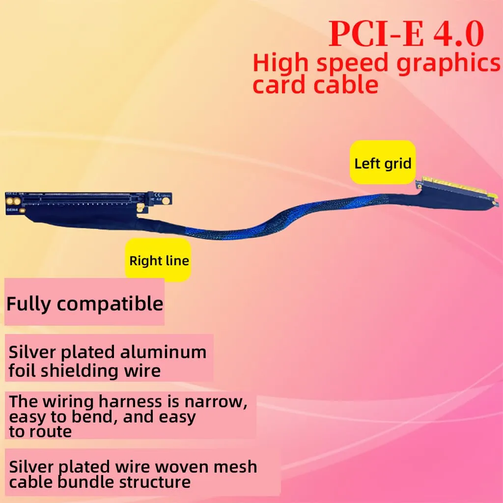 JMT PCIE 4.0 X16 Extension Cable 270 Degree 32GBS GEN4 Braided Mesh Harness Riser for AI Server Graphics Card Bendable GPU Adapter 16AD4 (50cm)