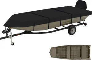 Jon Boat Cover Fit Lowe 1648M 1648 1652MT Roughneck 1652 Roughneck 1546, 15-16ft Trailerable 900D Heavy Duty with PU Coating 100% Waterproof & UV-Resistant, [Motor Cover Included]