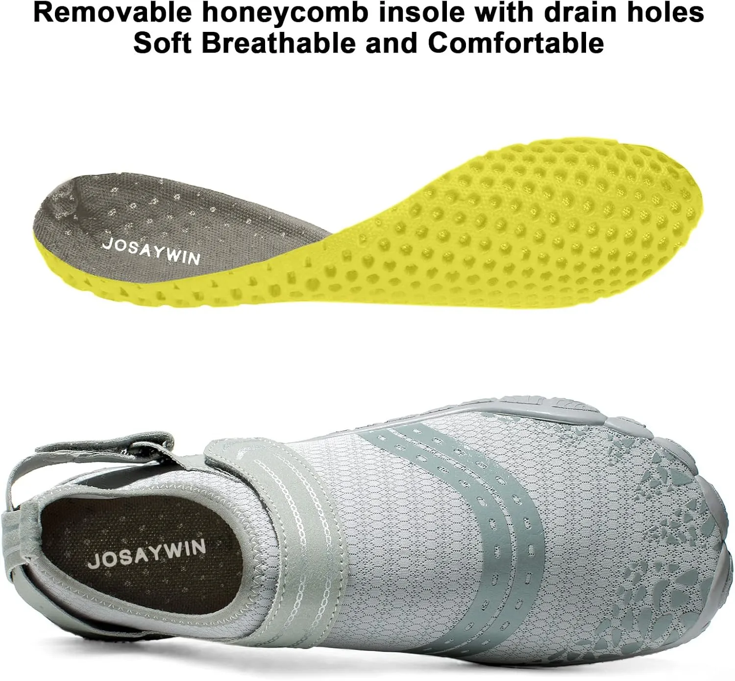 Josaywin Water Shoes for Men Quick Dry Wide Toe Aqua Shoes Adjustable Barefoot Sock for Swim Beach River Pool Surf