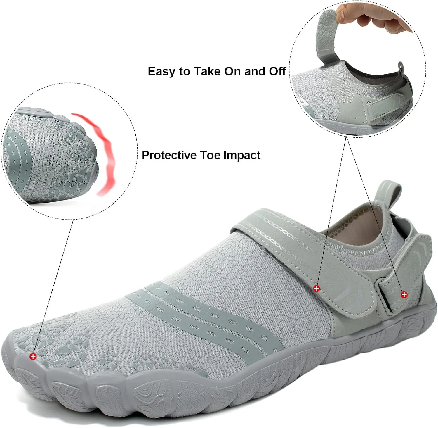 Josaywin Water Shoes for Men Quick Dry Wide Toe Aqua Shoes Adjustable Barefoot Sock for Swim Beach River Pool Surf