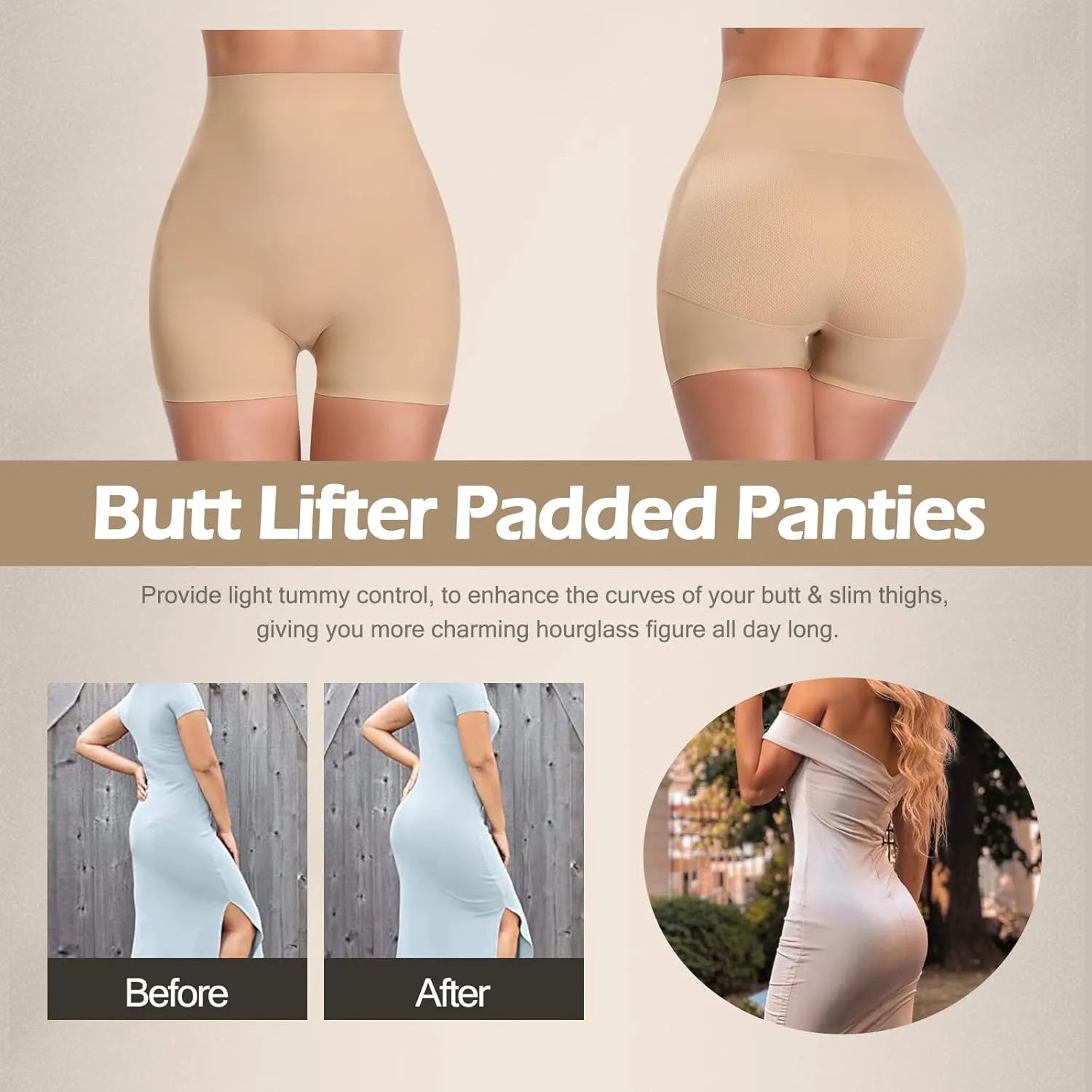 JOYSHAPER Womens Padded Underwear Butt Lifter Panties Seamless Shapewear Tummy Control High Waist Hip Pads Enhancer Shorts