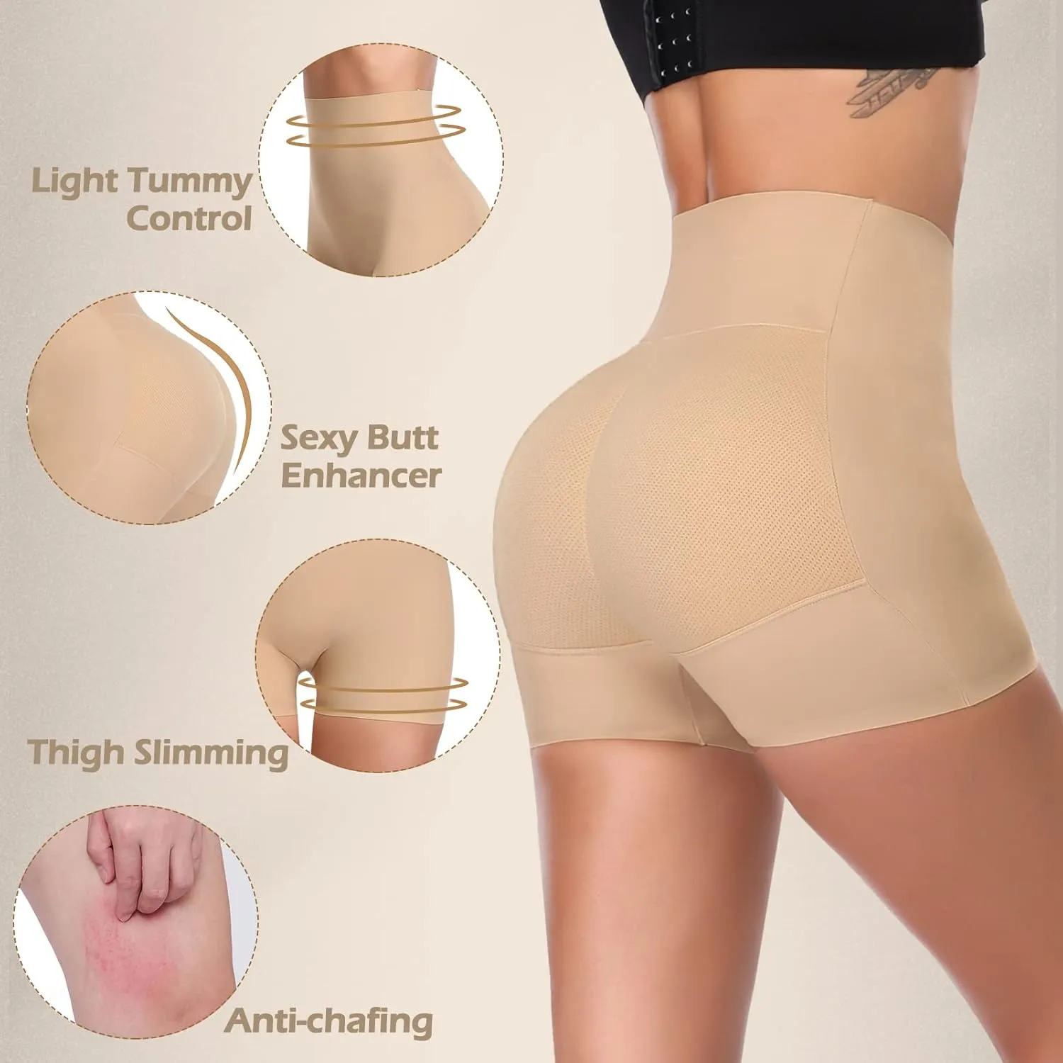 JOYSHAPER Womens Padded Underwear Butt Lifter Panties Seamless Shapewear Tummy Control High Waist Hip Pads Enhancer Shorts