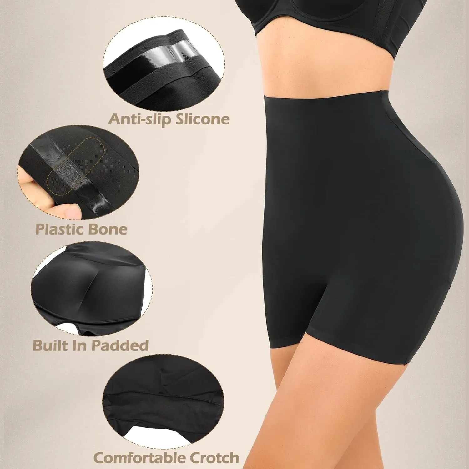 JOYSHAPER Womens Padded Underwear Butt Lifter Panties Seamless Shapewear Tummy Control High Waist Hip Pads Enhancer Shorts
