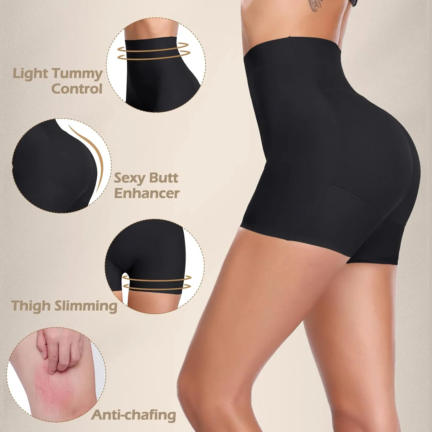 JOYSHAPER Womens Padded Underwear Butt Lifter Panties Seamless Shapewear Tummy Control High Waist Hip Pads Enhancer Shorts