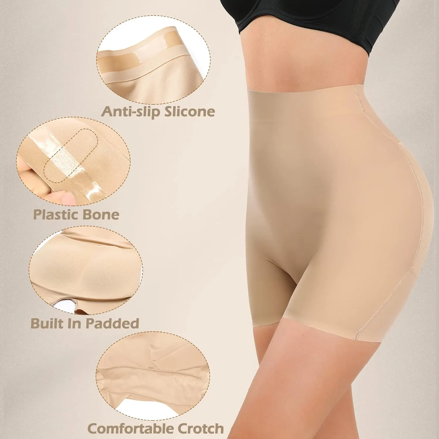 JOYSHAPER Womens Padded Underwear Butt Lifter Panties Seamless Shapewear Tummy Control High Waist Hip Pads Enhancer Shorts