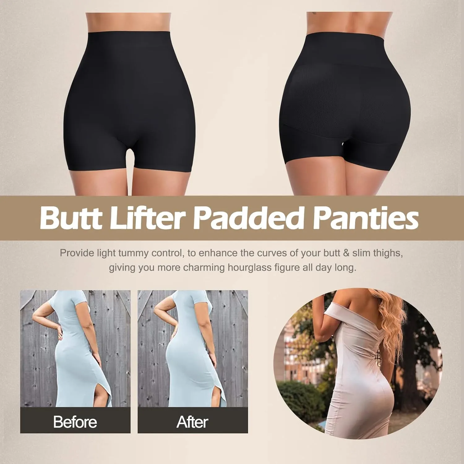 JOYSHAPER Womens Padded Underwear Butt Lifter Panties Seamless Shapewear Tummy Control High Waist Hip Pads Enhancer Shorts