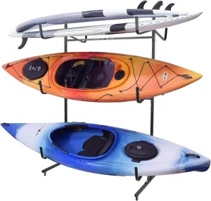 Kayak Storage Rack For 6 Kayak Canoe Paddleboard, Freestanding Kayak Stand With Padded Arms And Adjustable Width, Canoe And Paddleboard Kayak Rack For Indoor & Outdoor Use, Dock With Lockable Wheels