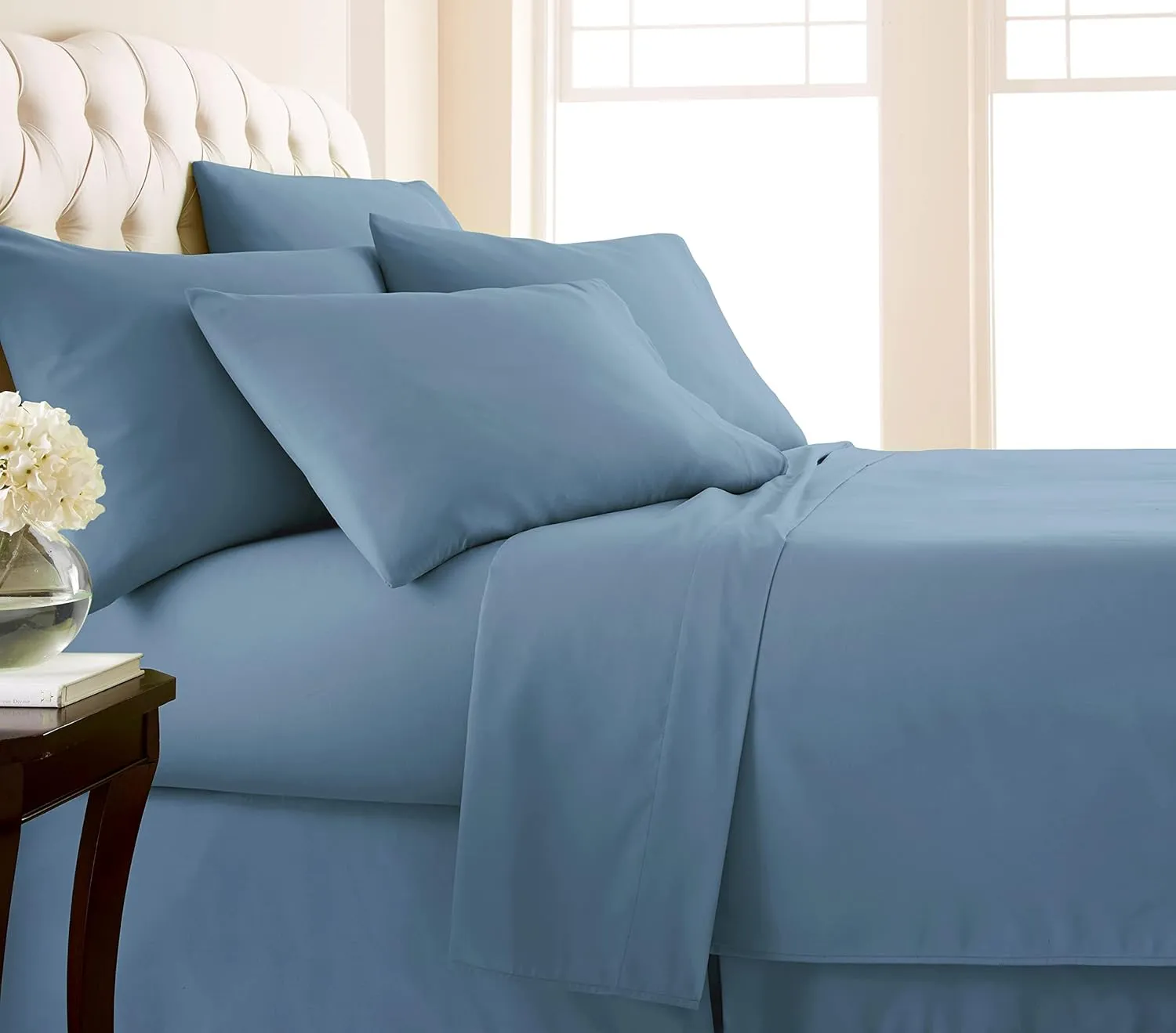 KBC linen 6 Piece Hotel Luxury Soft 100% Cotton Bed Sheets Set, 18" - 21" Deep Pocket Fitted Sheet, Wrinkle Free, 800 Thread Count Bedding Set Cal King Size Blue Heaven Solid