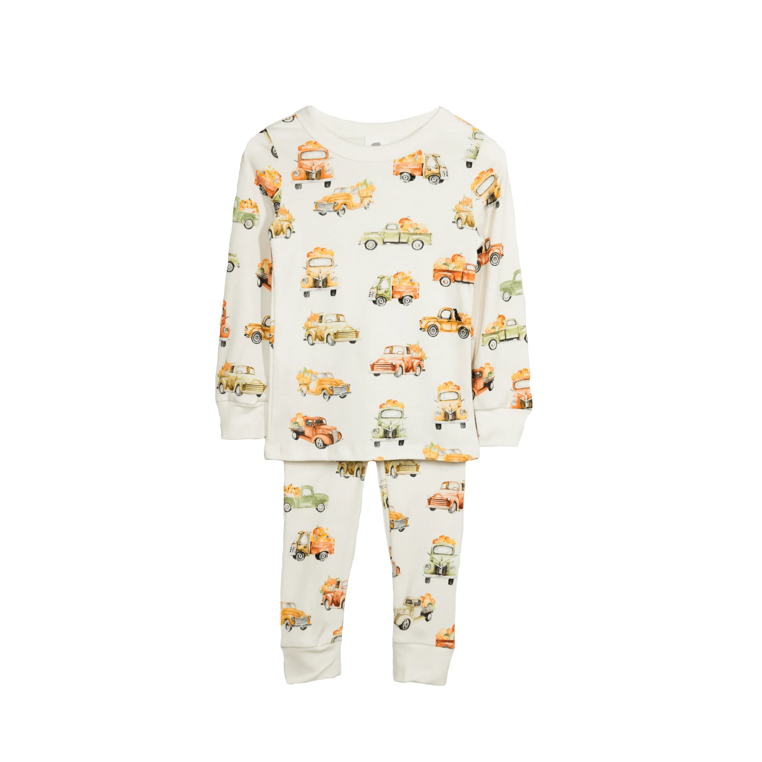 Kids Long John Pajama Set - Pumpkin Trucks