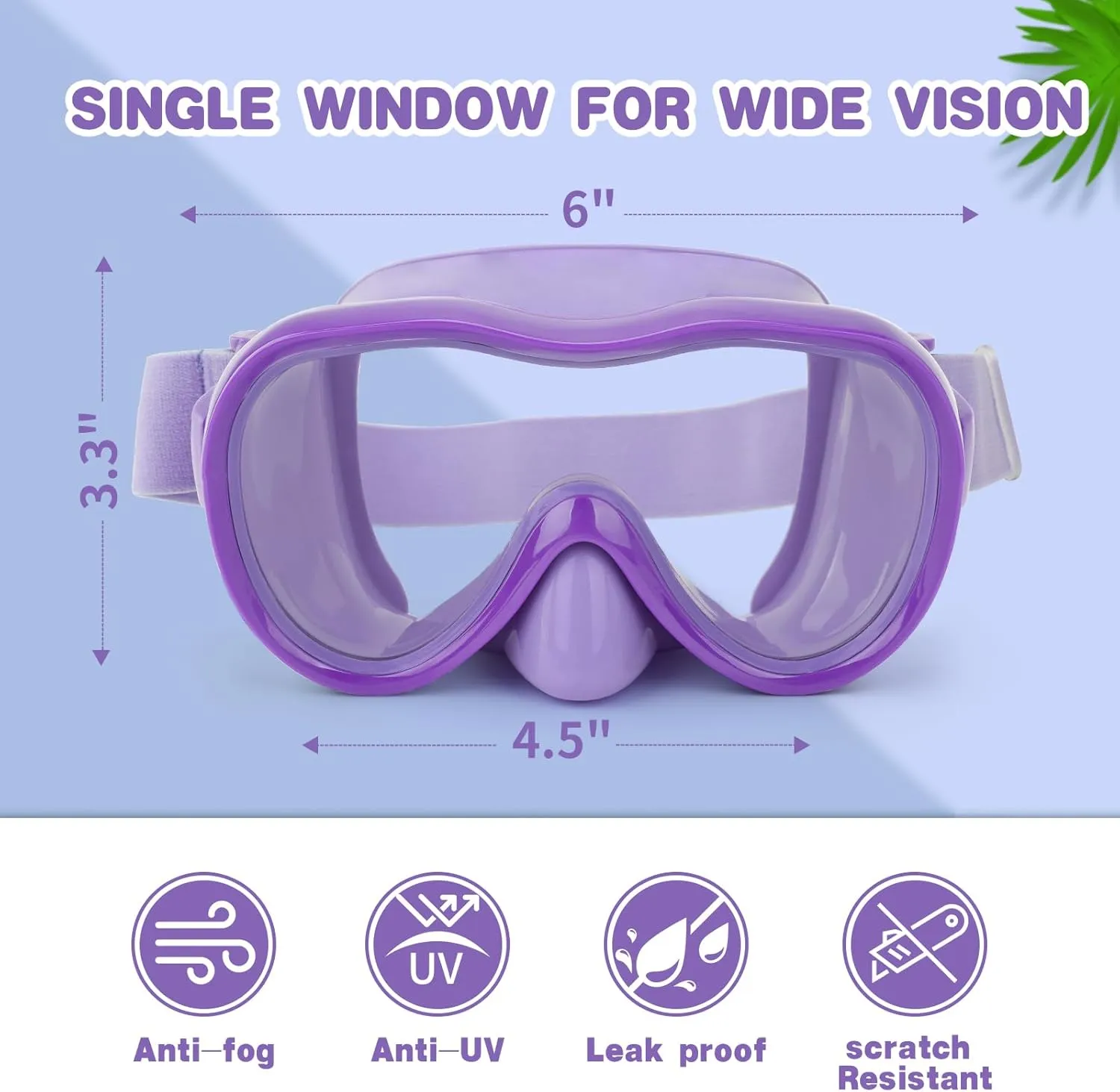 Kids Swim Goggles, Anti-Leak Snork Mask with Nose Cover & Elastic Fabric Strap, UV Protection Swimming Goggles for Kids Boys Girls