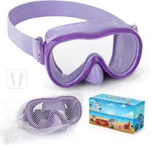 Kids Swim Goggles, Anti-Leak Snork Mask with Nose Cover & Elastic Fabric Strap, UV Protection Swimming Goggles for Kids Boys Girls