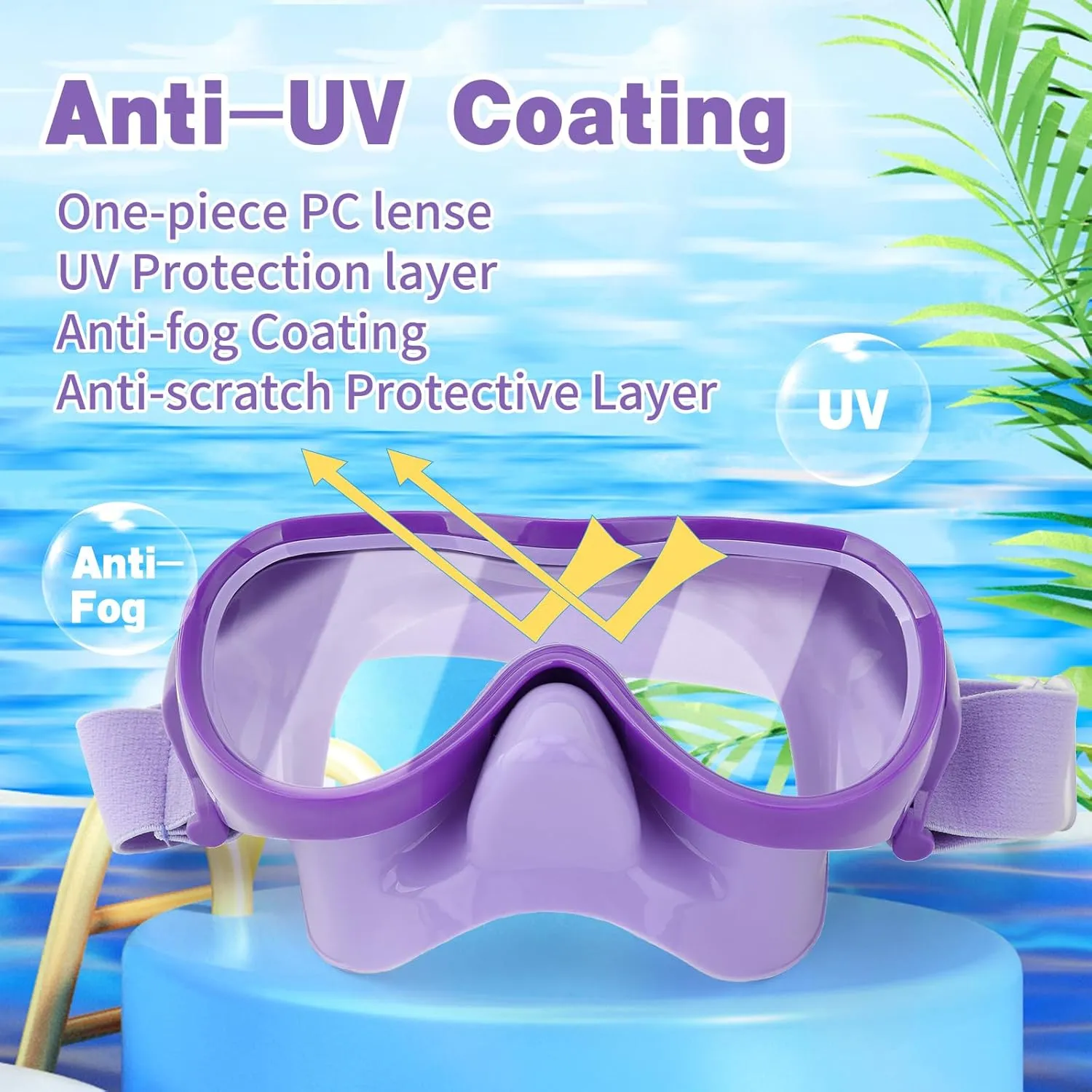 Kids Swim Goggles, Anti-Leak Snork Mask with Nose Cover & Elastic Fabric Strap, UV Protection Swimming Goggles for Kids Boys Girls