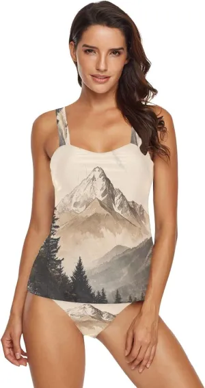 Kigai Womens Tankini Swimsuits Mountain Forest Two Piece Swimwear Bathing Suits Loose Fit
