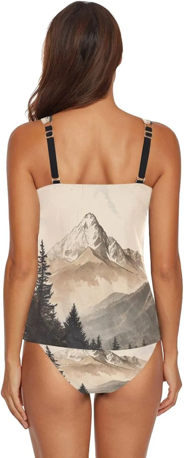 Kigai Womens Tankini Swimsuits Mountain Forest Two Piece Swimwear Bathing Suits Loose Fit