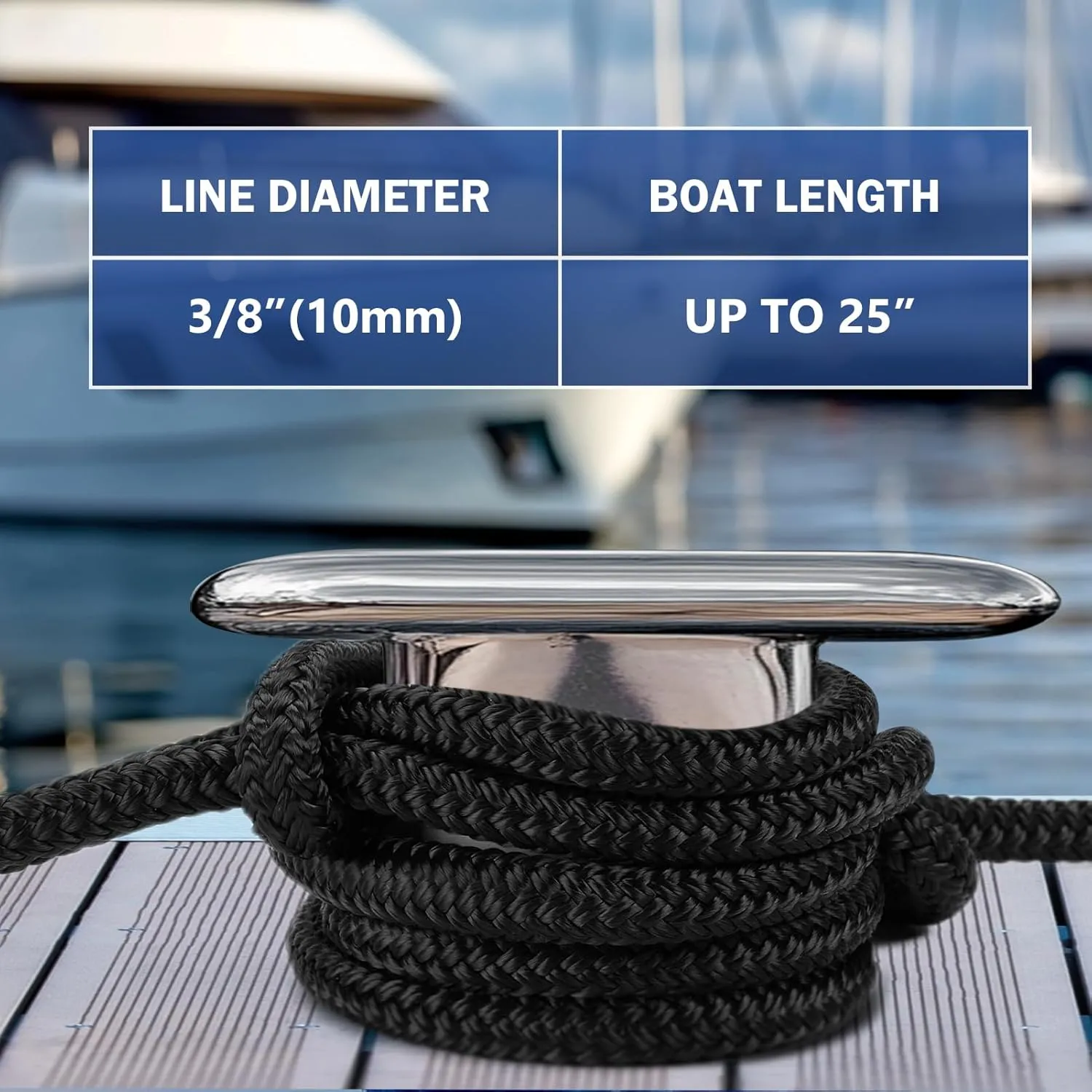 Kohree 3/8" x 15' Boat Dock Lines, Pre-Spliped 12" Eyelet Fender Lines, Heavy-Duty Double Braided Nylon Marine Ropes for Mooring, Docking Yacht Pontoon Accessories, 4 Pack, Black