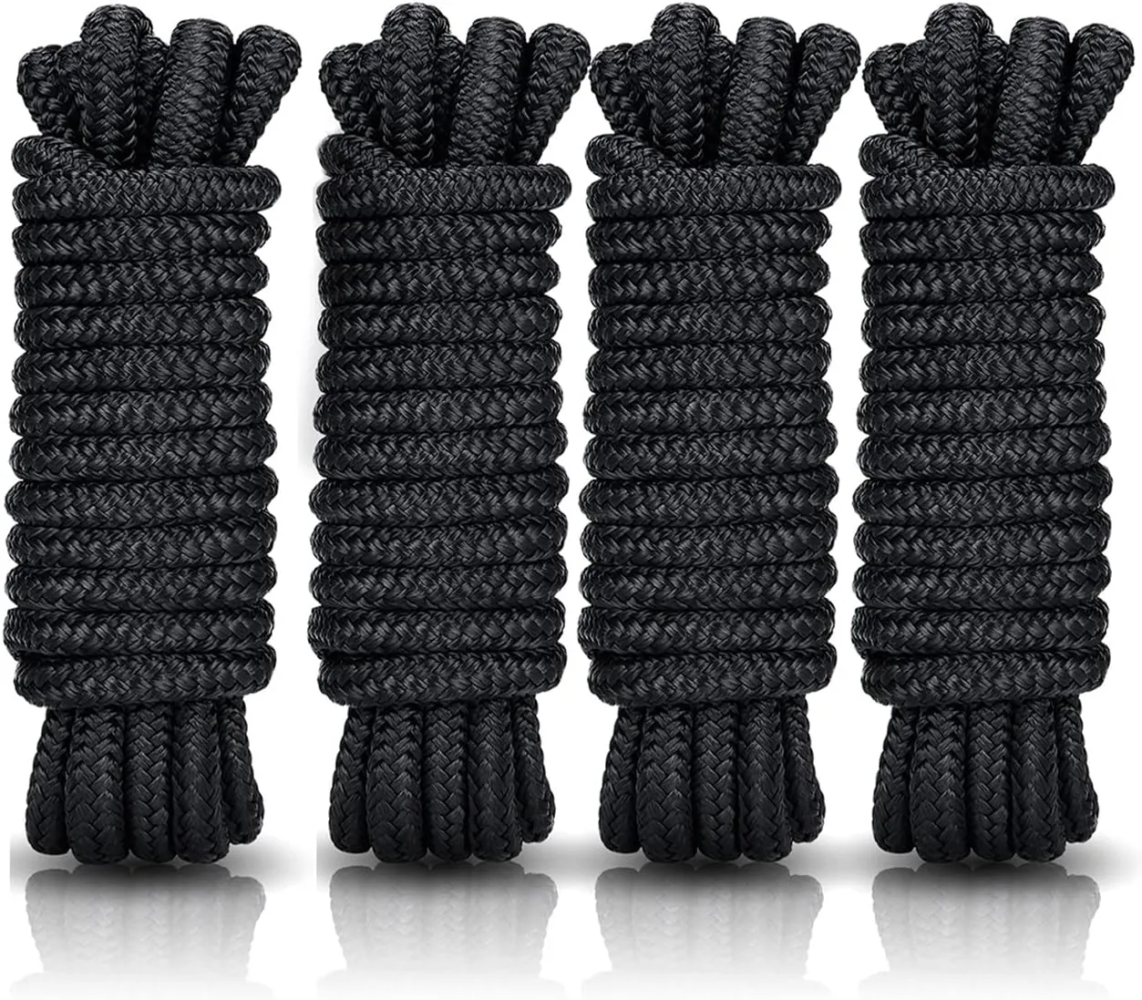 Kohree 3/8" x 15' Boat Dock Lines, Pre-Spliped 12" Eyelet Fender Lines, Heavy-Duty Double Braided Nylon Marine Ropes for Mooring, Docking Yacht Pontoon Accessories, 4 Pack, Black