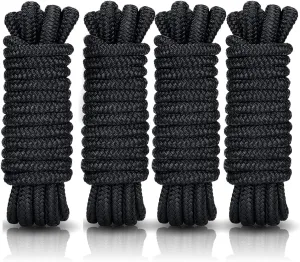 Kohree 3/8" x 15' Boat Dock Lines, Pre-Spliped 12" Eyelet Fender Lines, Heavy-Duty Double Braided Nylon Marine Ropes for Mooring, Docking Yacht Pontoon Accessories, 4 Pack, Black