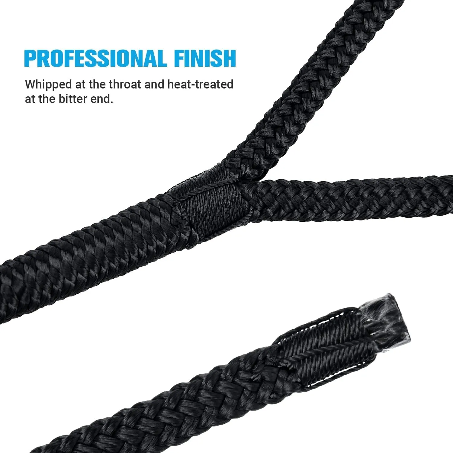 Kohree 3/8" x 15' Boat Dock Lines, Pre-Spliped 12" Eyelet Fender Lines, Heavy-Duty Double Braided Nylon Marine Ropes for Mooring, Docking Yacht Pontoon Accessories, 4 Pack, Black