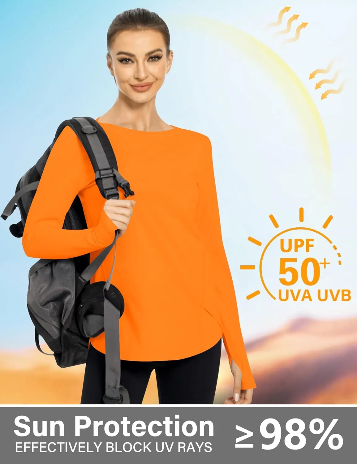 KTILG Women's Long Sleeve UPF 50  Sun Protection T-Shirts Boat Neck Lightweight Quick Dry Hiking Outdoor Top with Thumb Hole