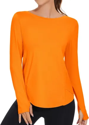 KTILG Women's Long Sleeve UPF 50  Sun Protection T-Shirts Boat Neck Lightweight Quick Dry Hiking Outdoor Top with Thumb Hole
