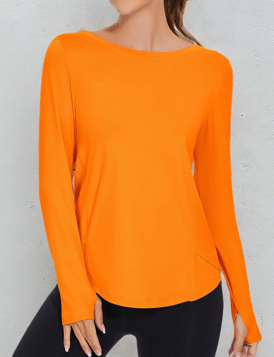 KTILG Women's Long Sleeve UPF 50  Sun Protection T-Shirts Boat Neck Lightweight Quick Dry Hiking Outdoor Top with Thumb Hole
