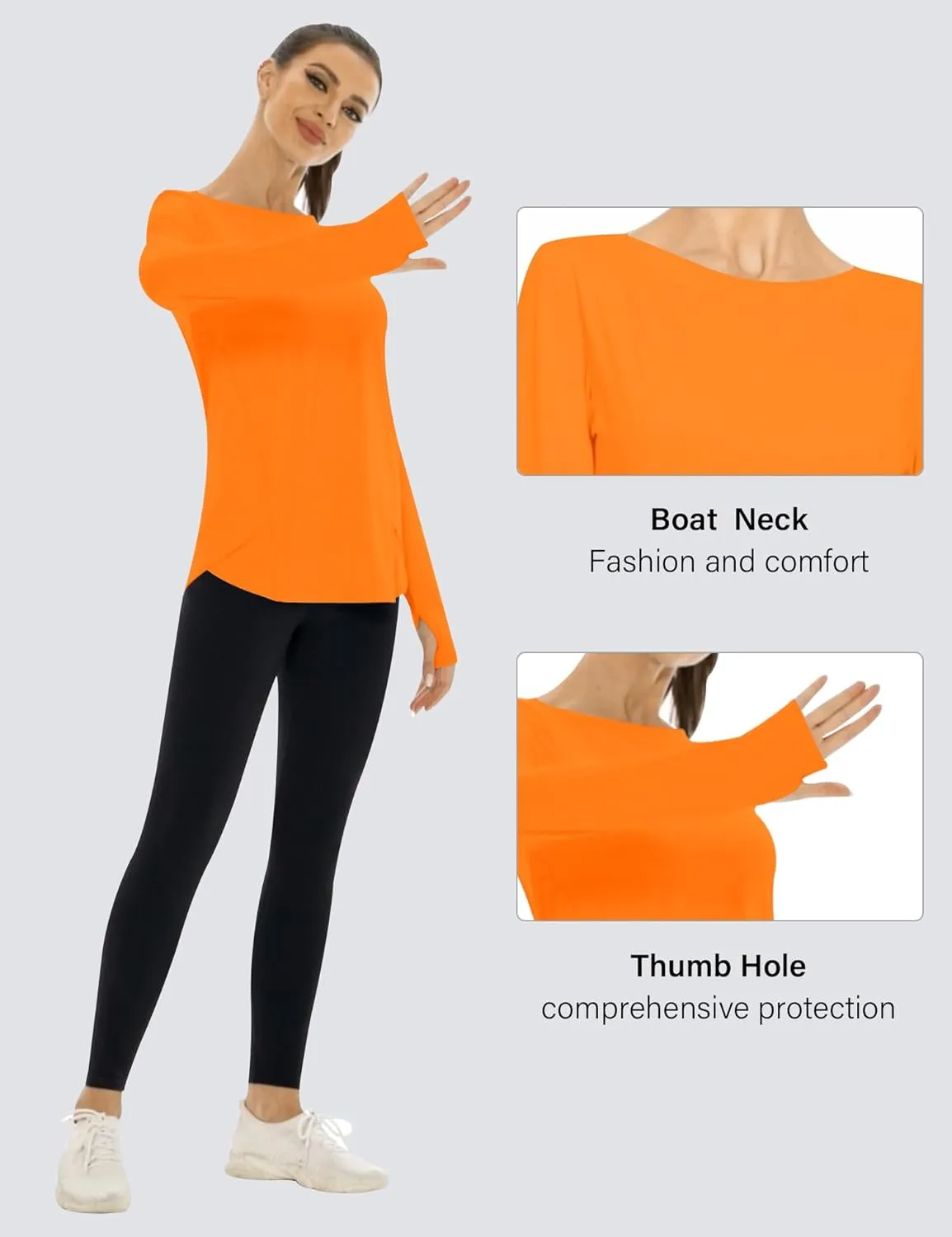 KTILG Women's Long Sleeve UPF 50  Sun Protection T-Shirts Boat Neck Lightweight Quick Dry Hiking Outdoor Top with Thumb Hole