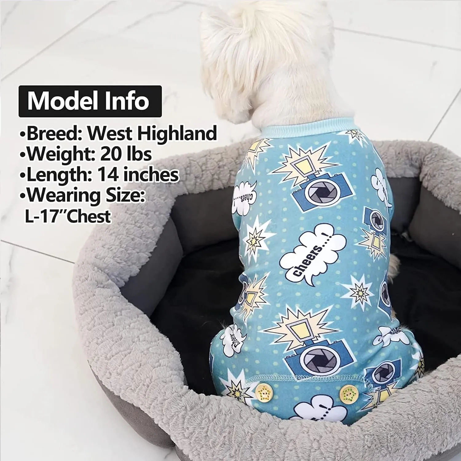 KYEESE Dog Pajamas Velvet Dog Pajamas Small Sized Dogs Dogs Pjs with Camera Pattern Soft Doggie Jammies Stretchy Doggie Clothes Puppy Onesie Comfy Pet Coat Pet Costume, X-Small