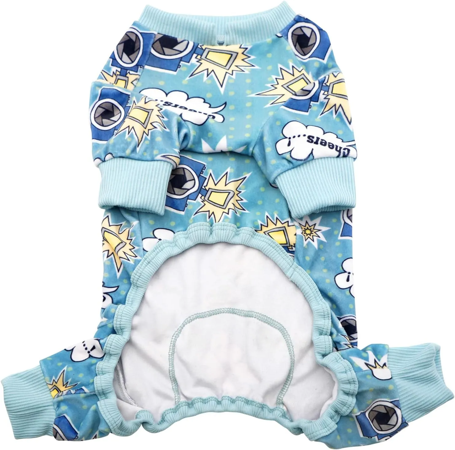 KYEESE Dog Pajamas Velvet Dog Pajamas Small Sized Dogs Dogs Pjs with Camera Pattern Soft Doggie Jammies Stretchy Doggie Clothes Puppy Onesie Comfy Pet Coat Pet Costume, X-Small