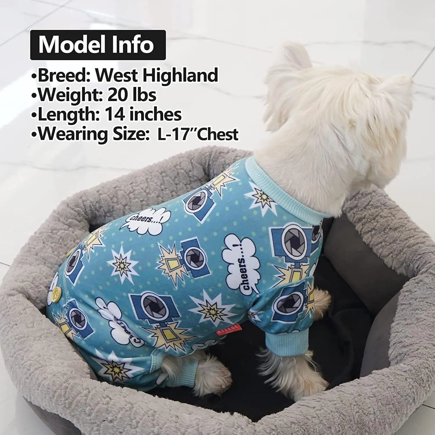 KYEESE Dog Pajamas Velvet Dog Pajamas Small Sized Dogs Dogs Pjs with Camera Pattern Soft Doggie Jammies Stretchy Doggie Clothes Puppy Onesie Comfy Pet Coat Pet Costume, X-Small