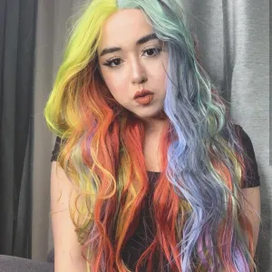 Lace Front Wigs for Women Synthetic Long Body Wavy Free Part Wig Heat Resistant Fiber Glueless Wigs for Daily Makeup 24inch (Rainbow Multi Colored)