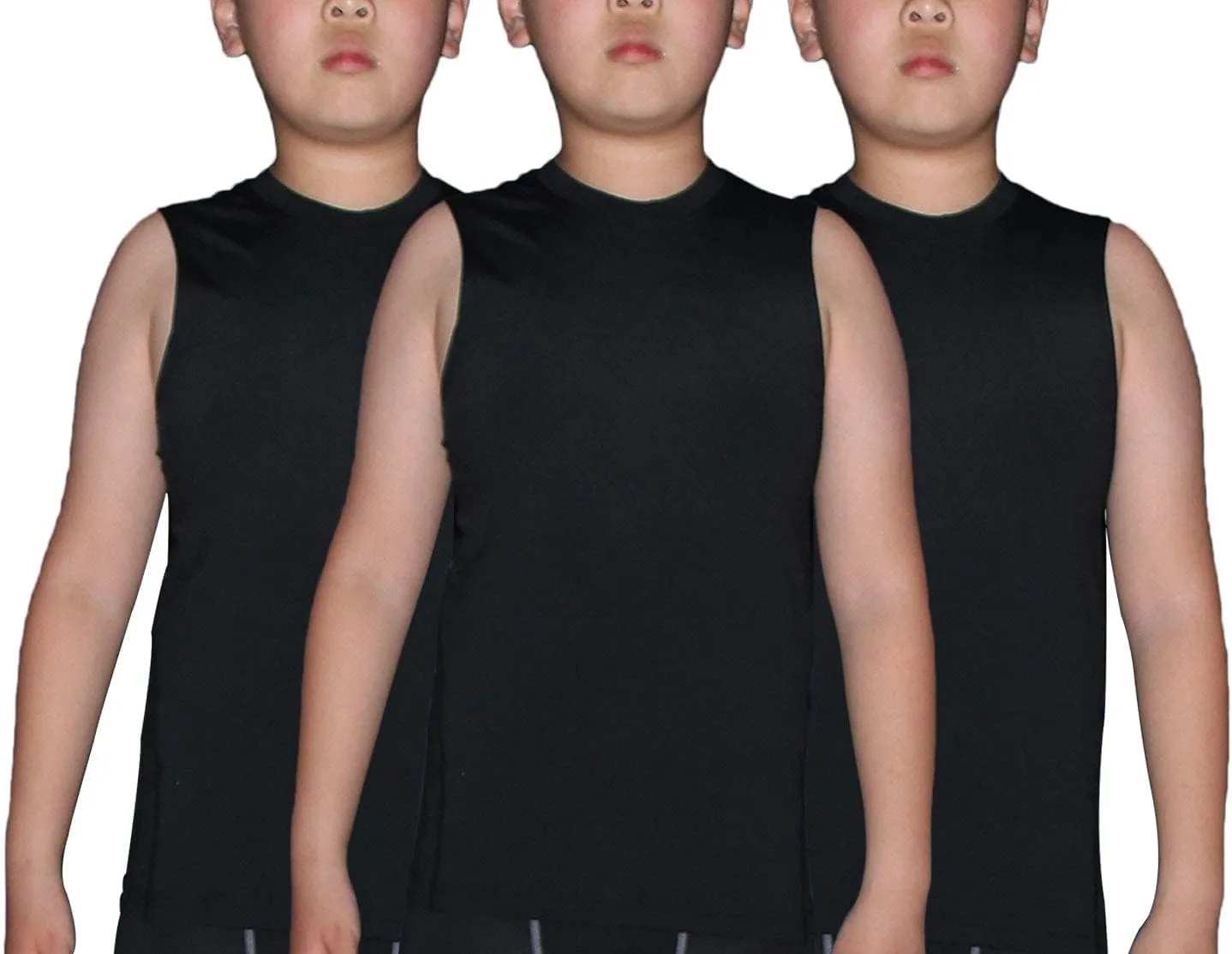 LANBAOSI Boy's 3 Pack Compression Sleeveless Shirt Soccer Training Kids Tank Top Undershirts