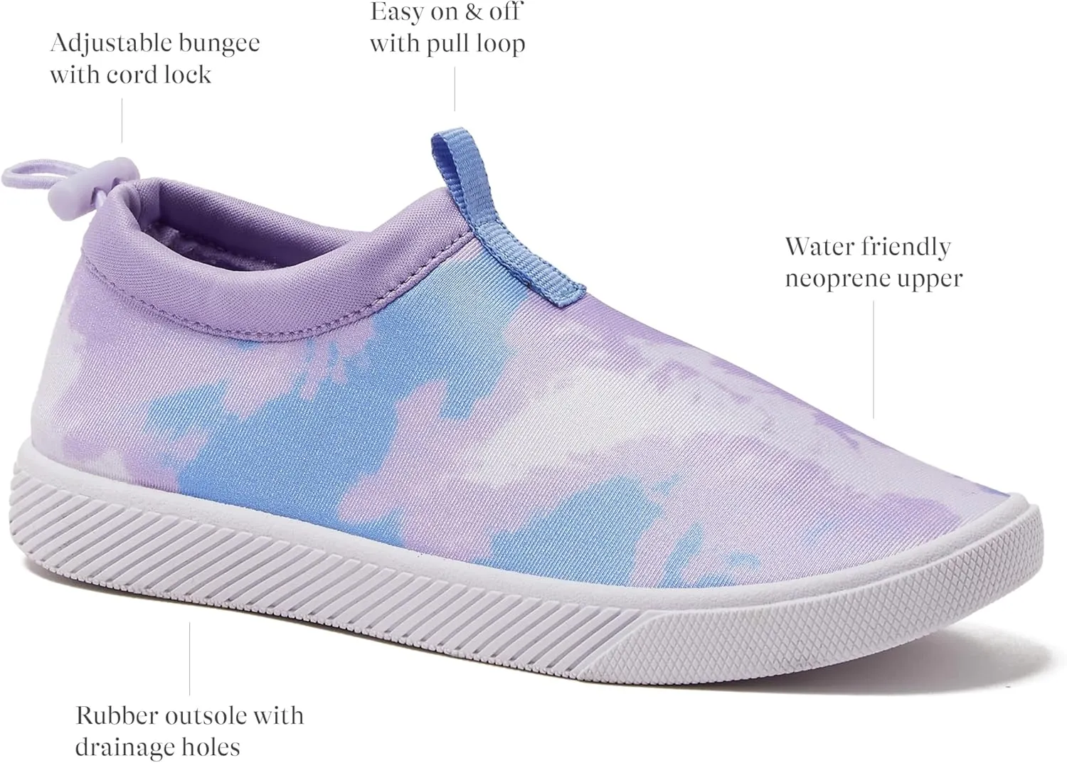 Lands' End Kids Water Shoes, Boys and Girls Water Shoes for Kids, Quick Dry Slip On Aqua Swim Shoes for Kids Pool or Beach, Purple Tie Dye or Navy Blue, Size 1 Little Kid to 7 Big Kid Youth