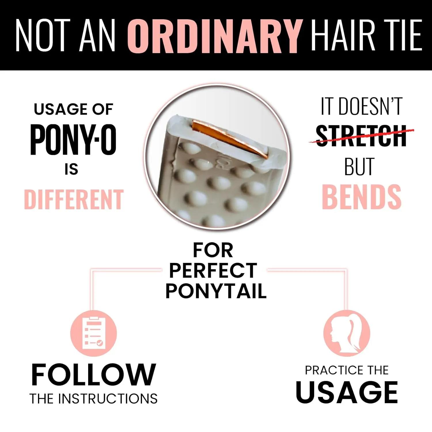 Large PONY-O for Thick, Heavy or Curly Hair - PONY-O Revolutionary Patented Bendable Hair Tie Ponytail Holders - 2 Pack Brown & Copper