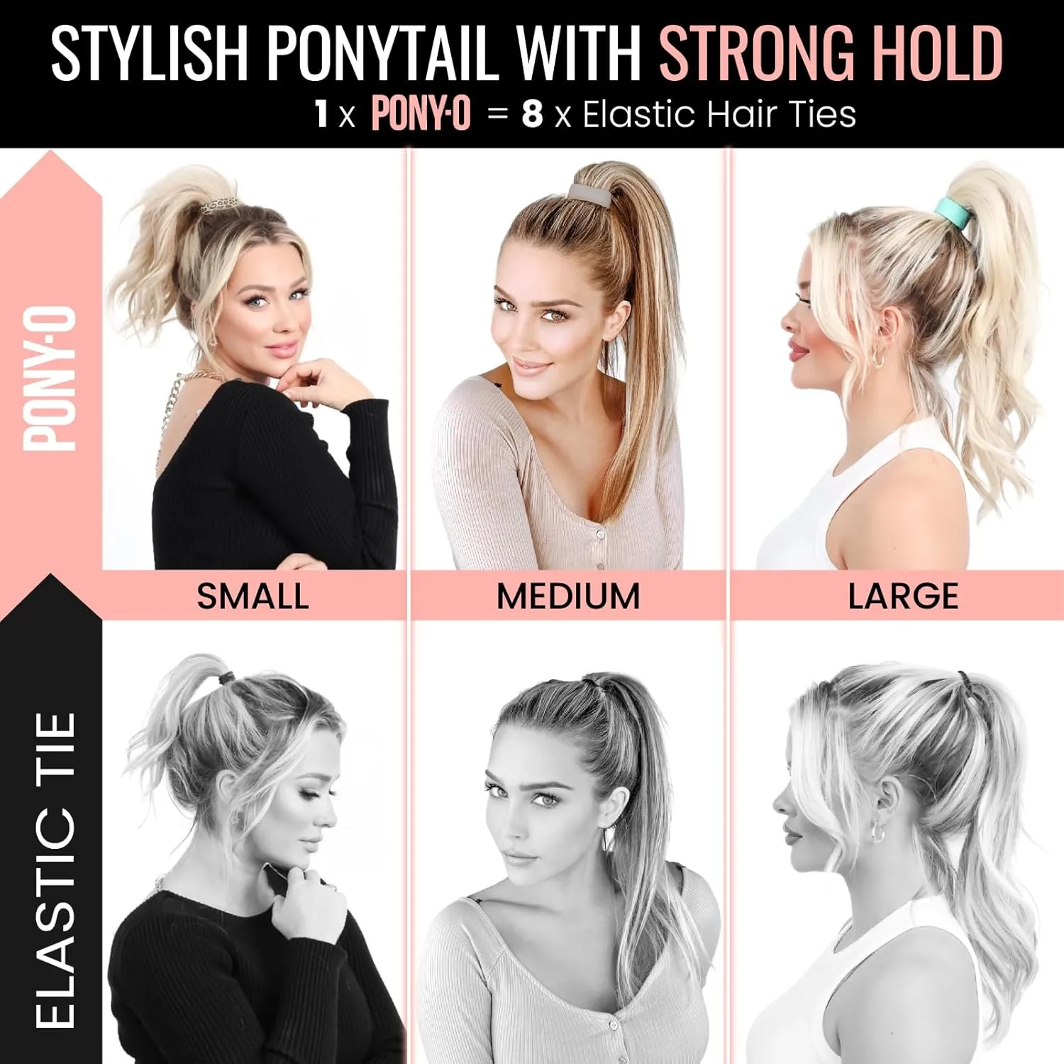 Large PONY-O for Thick, Heavy or Curly Hair - PONY-O Revolutionary Patented Bendable Hair Tie Ponytail Holders - 2 Pack Brown & Copper
