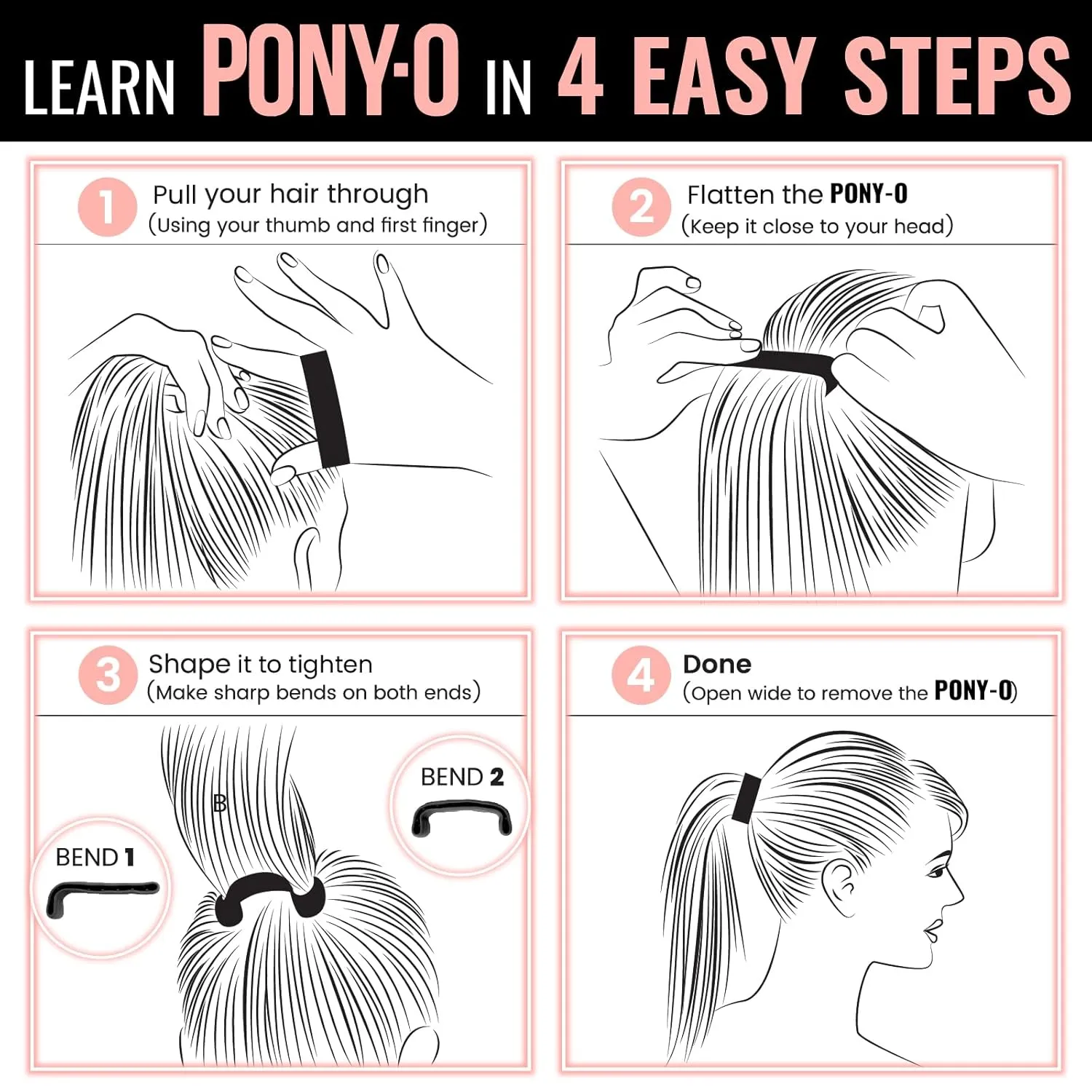 Large PONY-O for Thick, Heavy or Curly Hair - PONY-O Revolutionary Patented Bendable Hair Tie Ponytail Holders - 2 Pack Brown & Copper