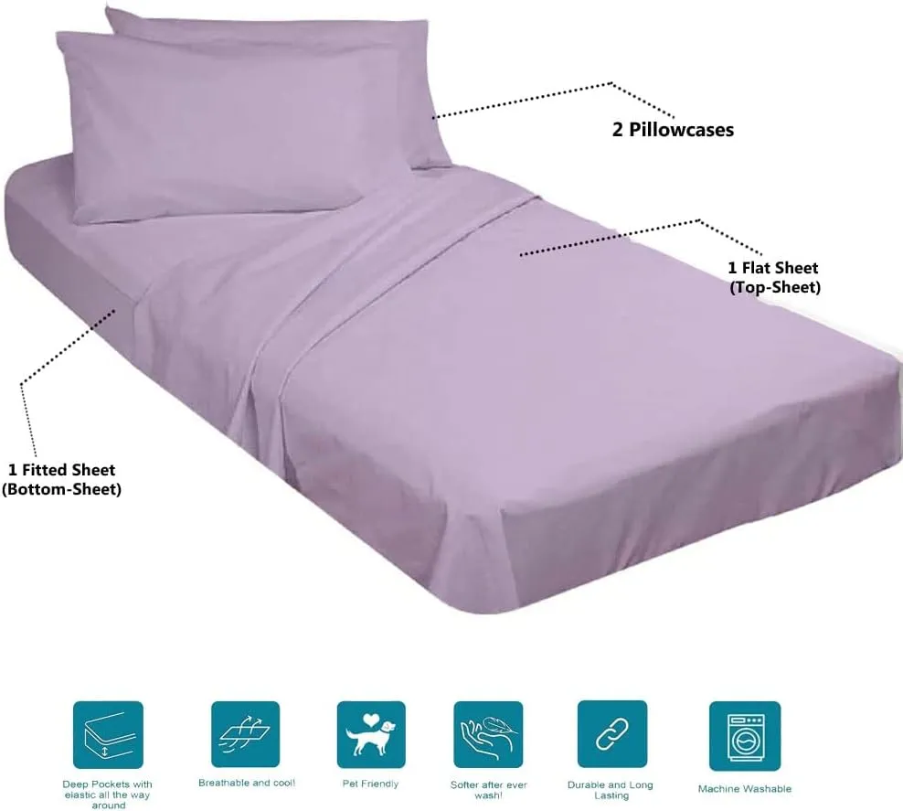 Lavender Cotton Cot Sheets - Fitted, Perfect for Narrow Twin/Cot Size/Rv Bunk/Guest Bed Replacement, 30 X 75" Mattress, 4(PCs)