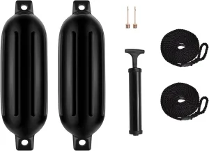 LEAP Boat Fender 2pcs Inflatable Ribbed Boat Fender/Bumper Fender Lines,Pump and 4 Needles, Marine-Grade UV-Resistant PVC