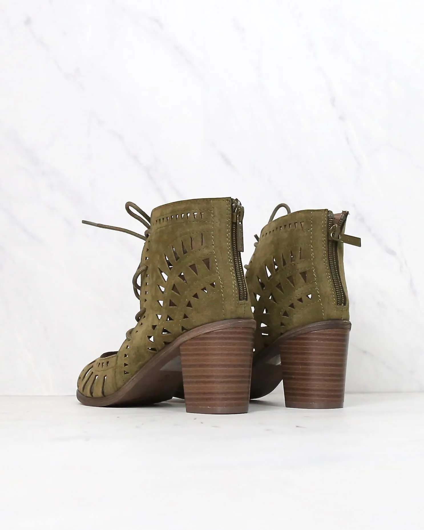 Leilani Vegan Suede Cut Out Lace Up Chunky Mule Heel in More Colors