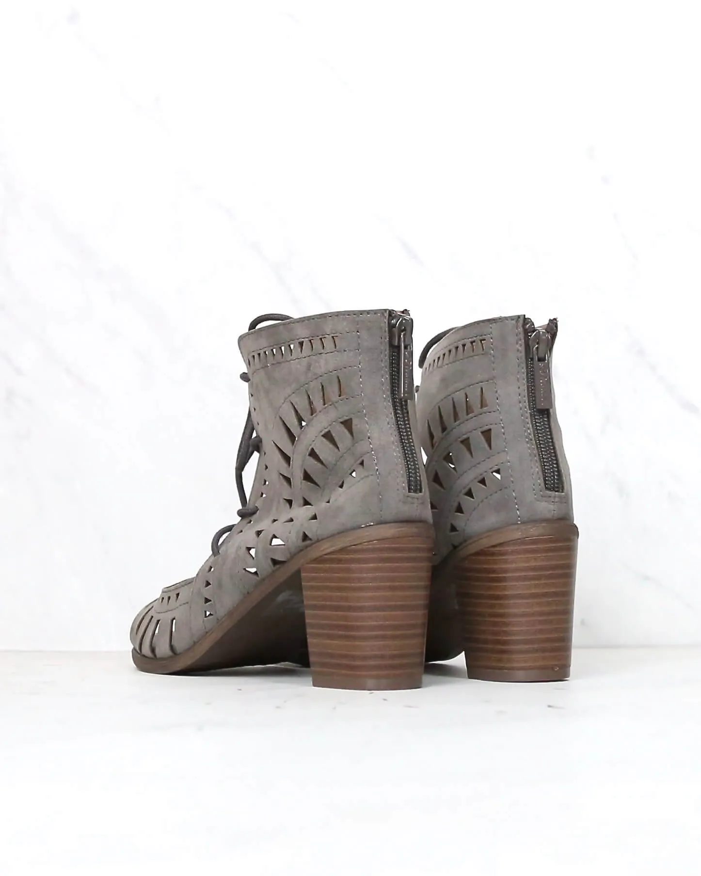Leilani Vegan Suede Cut Out Lace Up Chunky Mule Heel in More Colors