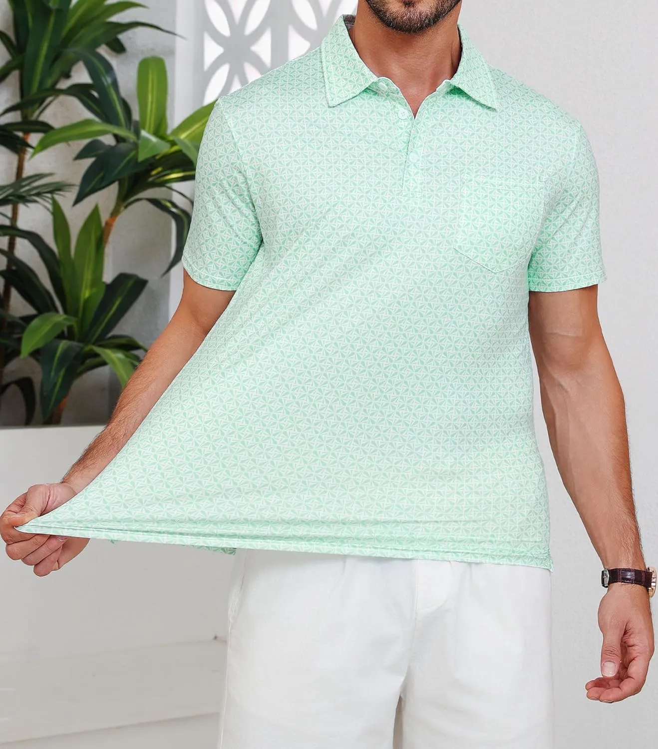 Lexiart Mens Golf Shirt Short Sleeve Dry Fit Print Moisture Wicking Performance Patterns Collared Polo Shirt with Pocket